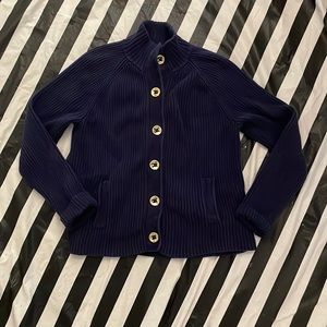 Lauren Jeans Company Sz XL Navy Heavy Ribbed Cardigan/Jacket with Gold Buttons